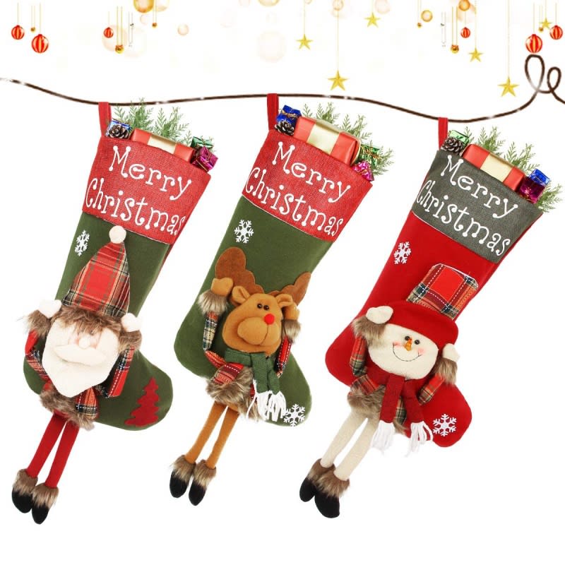 New Year Xmas Big Stockings Set Decorations Christmas 3D Plush Big Sock Christmas Tree Pendant Decorating Supplies view 11