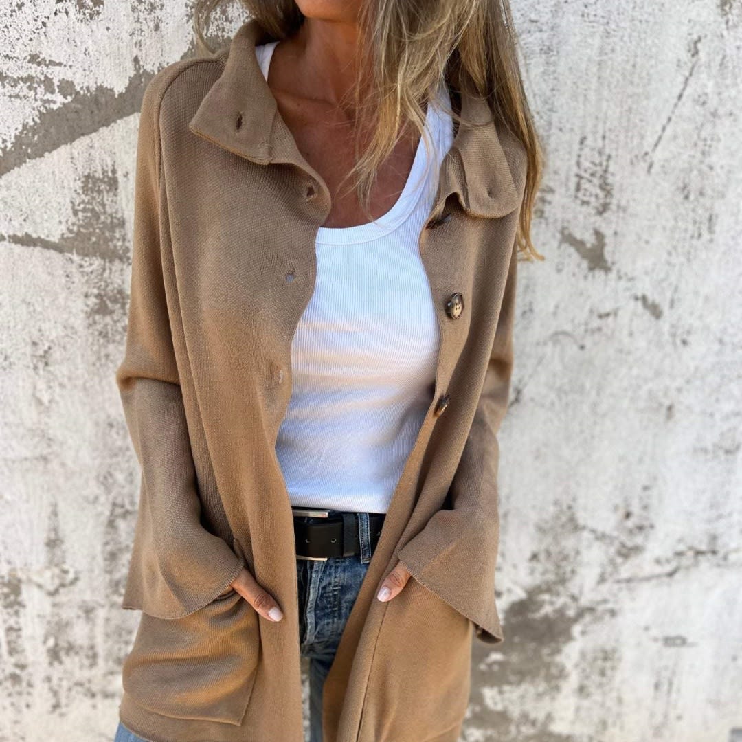 Ins Single Breasted Lapel Knitted Coat Fashion Pocket Long Sleeve Cardigan  Jacket Women's Clothing view 2