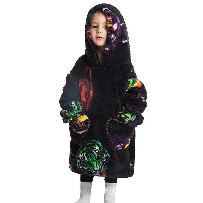 Boys And Girls Comfortable Cotton Velvet Cold-proof Clothes Lazy Blanket Hooded Plus-sized Thickened Blanket Lazy Clothes Children's Sleepwear view 5