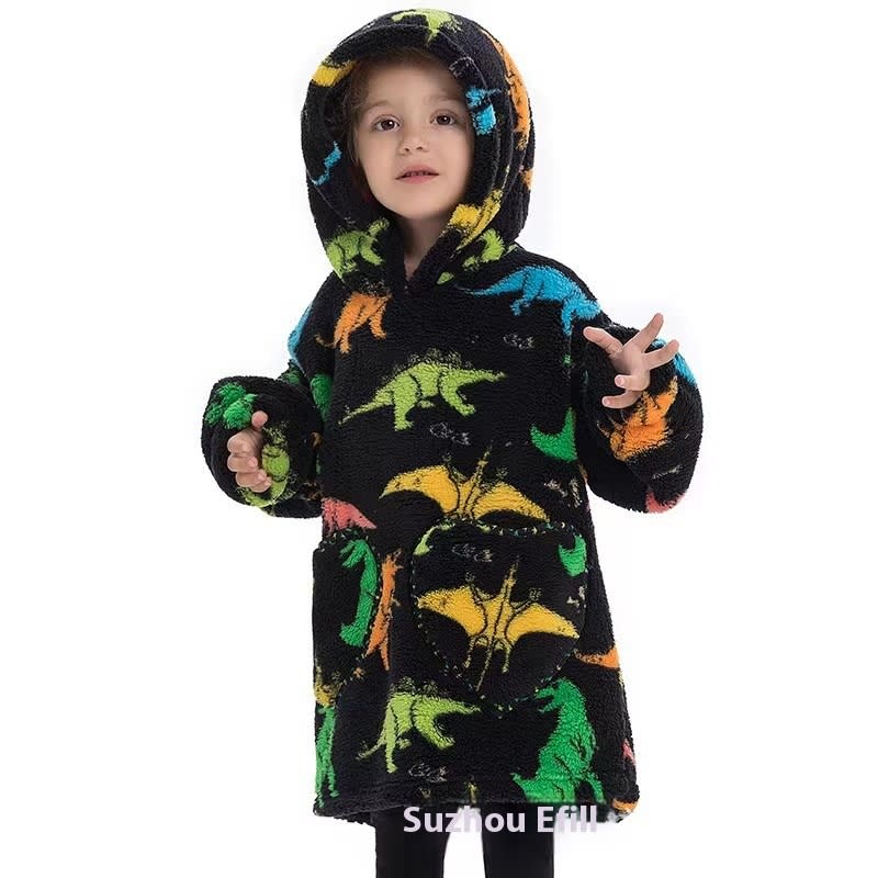 Boys And Girls Comfortable Cotton Velvet Cold-proof Clothes Lazy Blanket Hooded Plus-sized Thickened Blanket Lazy Clothes Children's Sleepwear view 27
