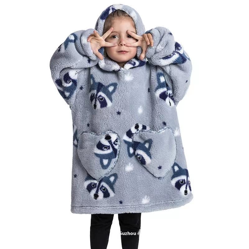 Boys And Girls Comfortable Cotton Velvet Cold-proof Clothes Lazy Blanket Hooded Plus-sized Thickened Blanket Lazy Clothes Children's Sleepwear view 7