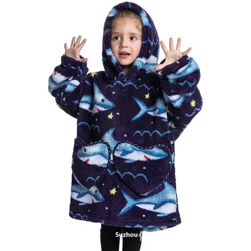 Boys And Girls Comfortable Cotton Velvet Cold-proof Clothes Lazy Blanket Hooded Plus-sized Thickened Blanket Lazy Clothes Children's Sleepwear view 10