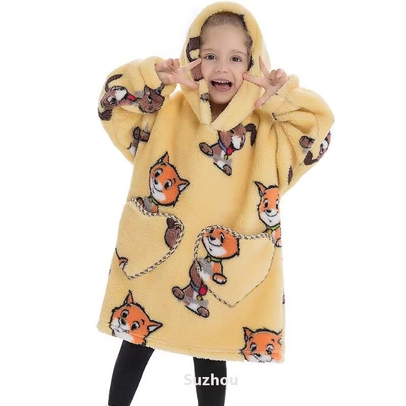 Boys And Girls Comfortable Cotton Velvet Cold-proof Clothes Lazy Blanket Hooded Plus-sized Thickened Blanket Lazy Clothes Children's Sleepwear view 6
