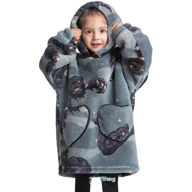 Boys And Girls Comfortable Cotton Velvet Cold-proof Clothes Lazy Blanket Hooded Plus-sized Thickened Blanket Lazy Clothes Children's Sleepwear view 3