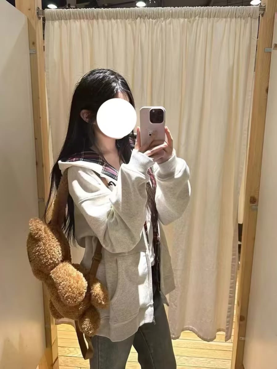 Retro Plaid Hooded Sweater For Women Fleece-lined view 3