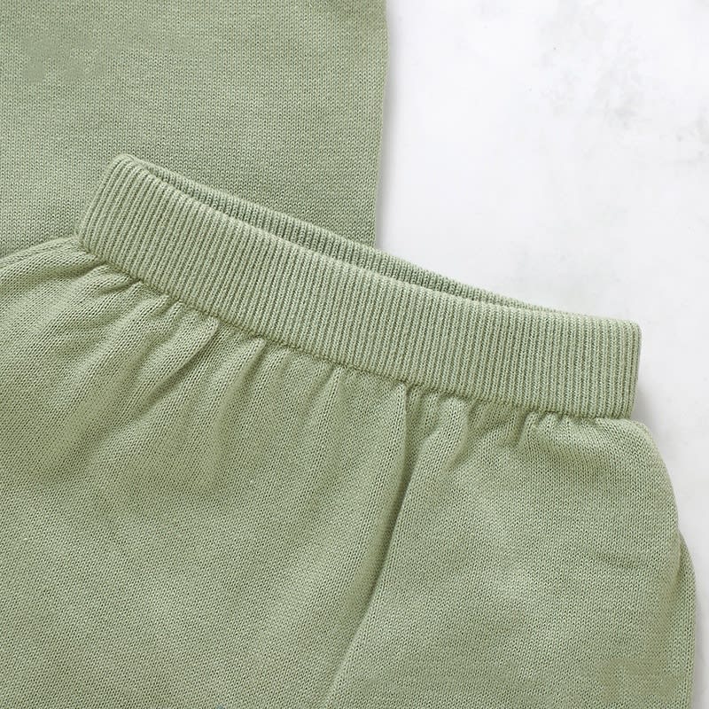 Baby's Round Neck Solid Color Knitted Short-sleeved Shirt Shorts Suit
