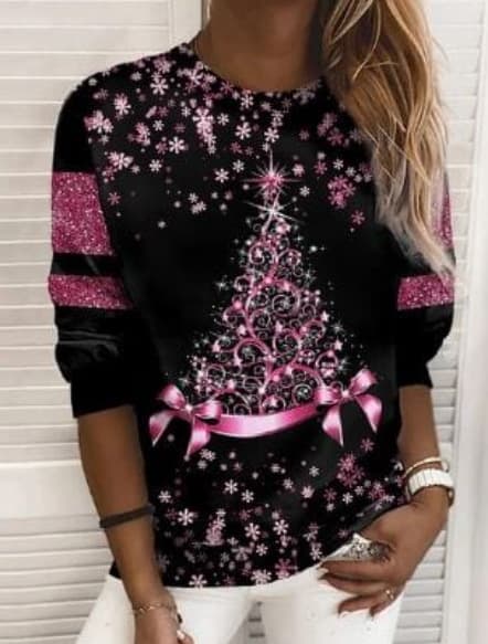 Christmas Sweater Women's 3D Digital Printing Pullover Jacket Fashion Casual Sweatshirt Long Sleeve Printed Round Neck Shirt Top Clothes view 3