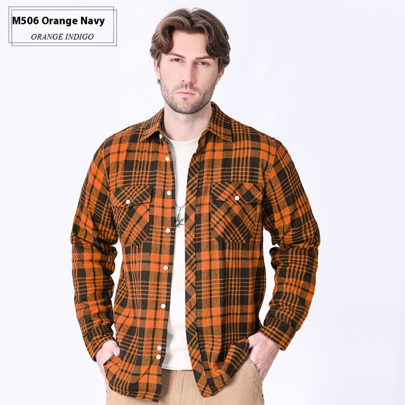 Vintage Flannel Men's Long Sleeve Brushed Plaid Shirt Coat view 14