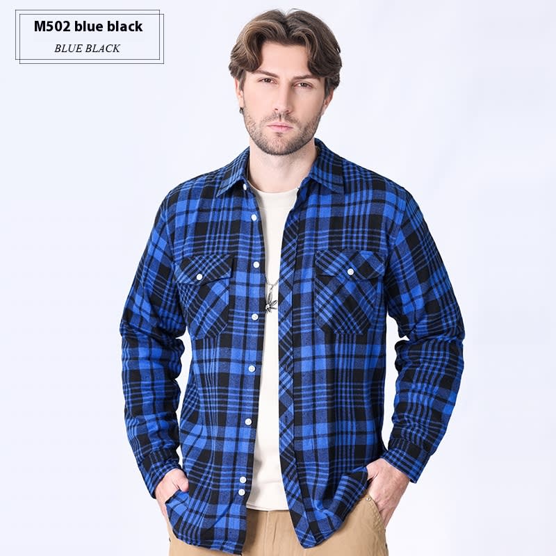 Vintage Flannel Men's Long Sleeve Brushed Plaid Shirt Coat view 12