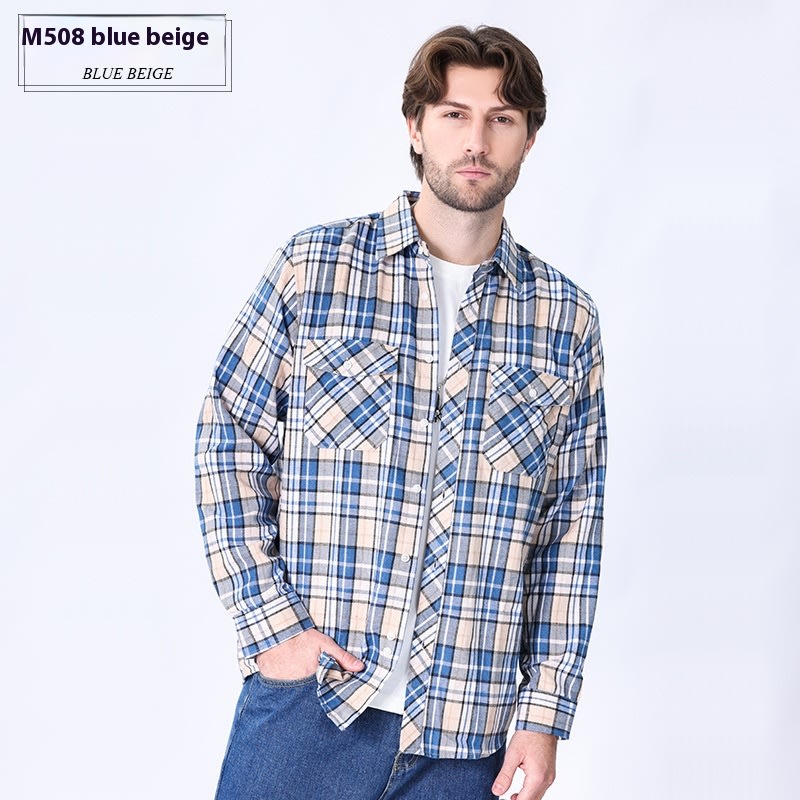 Vintage Flannel Men's Long Sleeve Brushed Plaid Shirt Coat view 15
