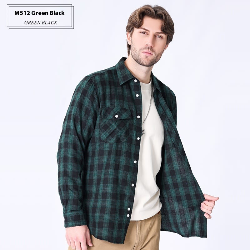Vintage Flannel Men's Long Sleeve Brushed Plaid Shirt Coat view 6