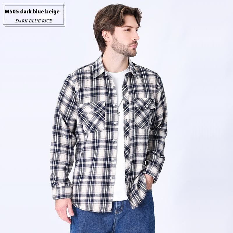 Vintage Flannel Men's Long Sleeve Brushed Plaid Shirt Coat view 2