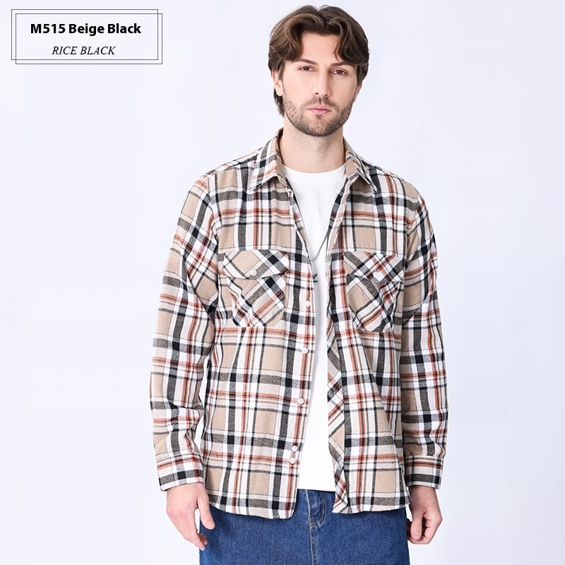 Vintage Flannel Men's Long Sleeve Brushed Plaid Shirt Coat view 21