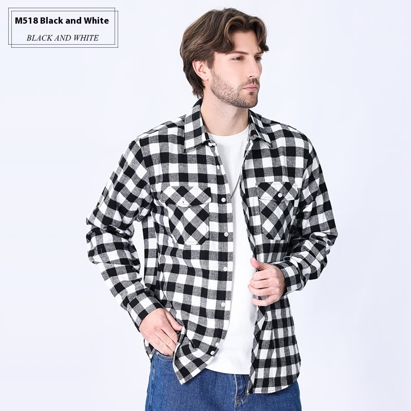 Vintage Flannel Men's Long Sleeve Brushed Plaid Shirt Coat view 9