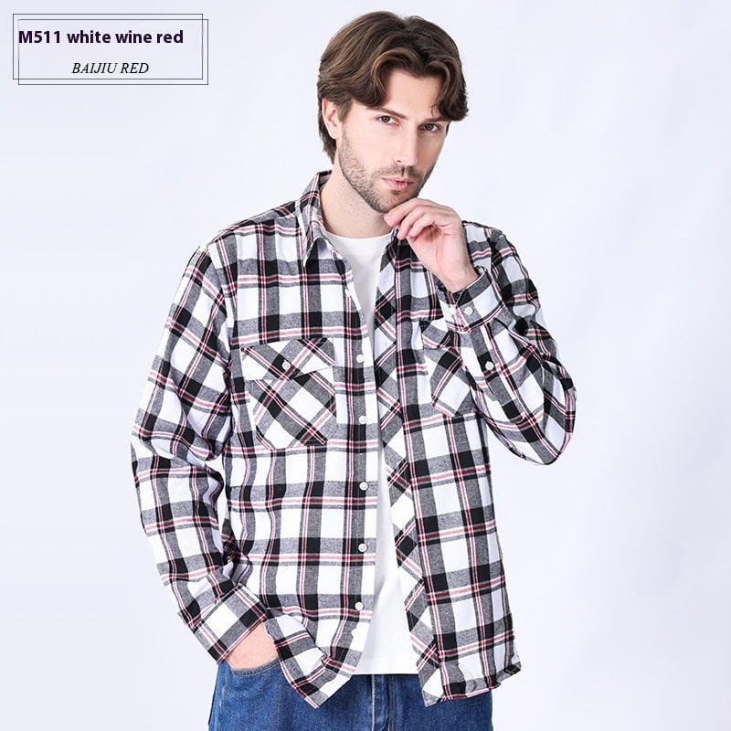 Vintage Flannel Men's Long Sleeve Brushed Plaid Shirt Coat view 5