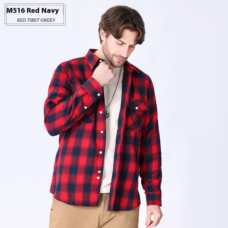 Vintage Flannel Men's Long Sleeve Brushed Plaid Shirt Coat view 8