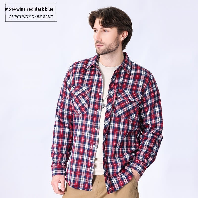 Vintage Flannel Men's Long Sleeve Brushed Plaid Shirt Coat view 3