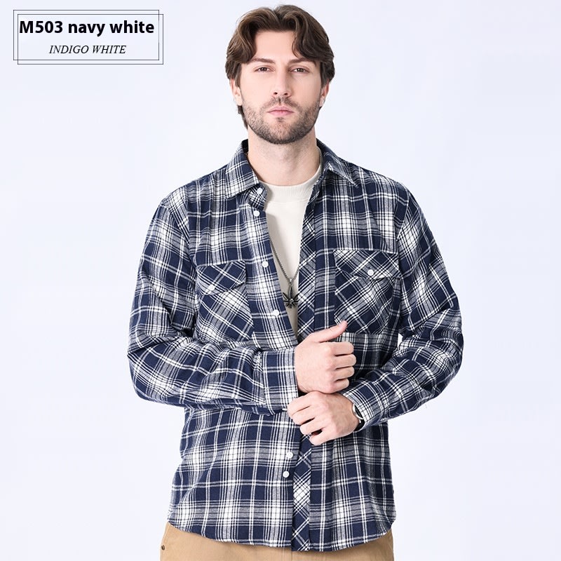 Vintage Flannel Men's Long Sleeve Brushed Plaid Shirt Coat view 17