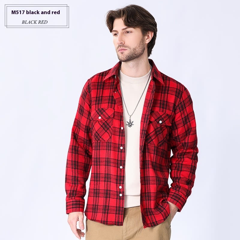 Vintage Flannel Men's Long Sleeve Brushed Plaid Shirt Coat view 19