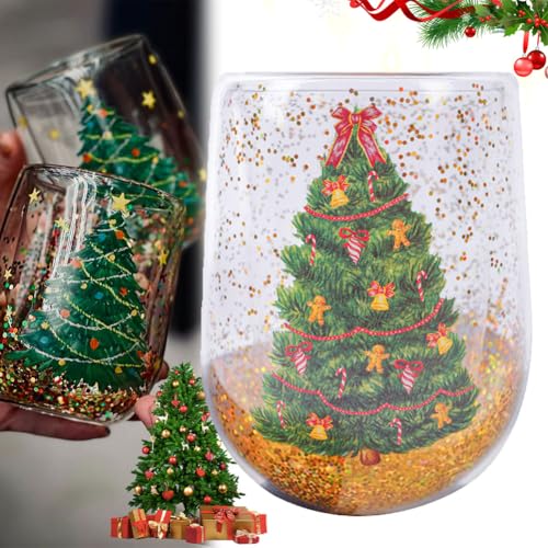 Christmas Tree Cups Heat Resistant Double Layer Flowing Sequins Christmas Cup Household Handwork Cartoon Christmas Trees Tumbler Kitchen Gadgets view 4