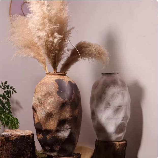 Wabi Sabi Style Retro Vase Decoration On The Ground view 2