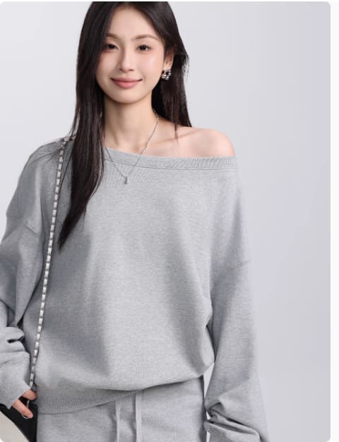 Early Autumn Slant Shoulder Long Sleeve Sweater Slimming Skirt Pants view 6