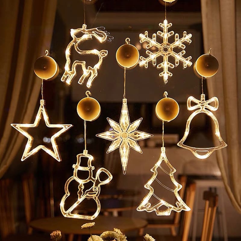 Christmas LED Suction Cup Chandelier Santa Claus Elk Snowman Lights Holiday Party Window Decor Lamps Battery Powered view 4