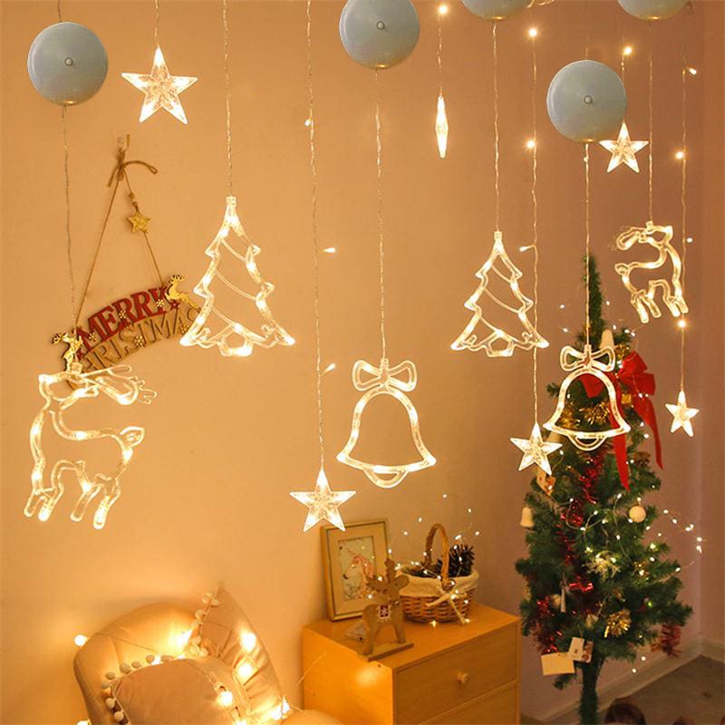 Christmas LED Suction Cup Chandelier Santa Claus Elk Snowman Lights Holiday Party Window Decor Lamps Battery Powered view 6