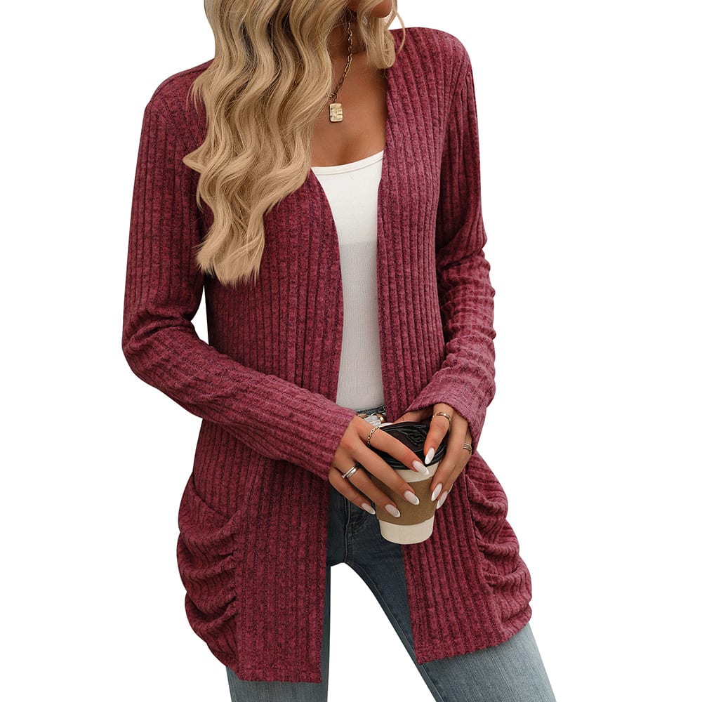 Solid Color Pocket Long Sleeve Bottoming Cardigan Knitwear view 8