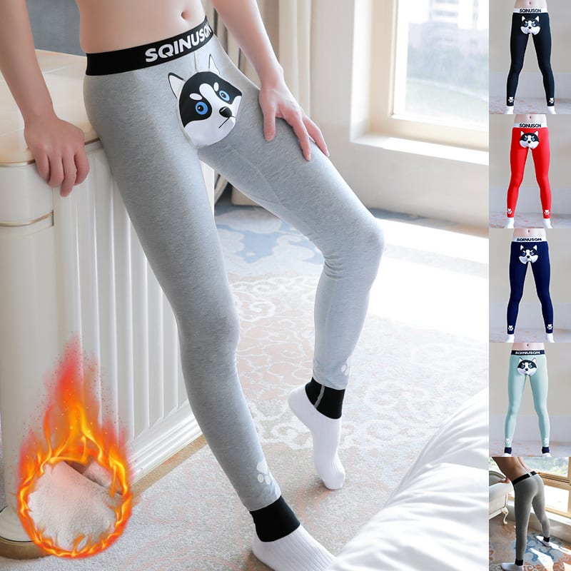 Cute Dog Print Leggings Winter Warm Innerwear Cotton Pants For Men view 2