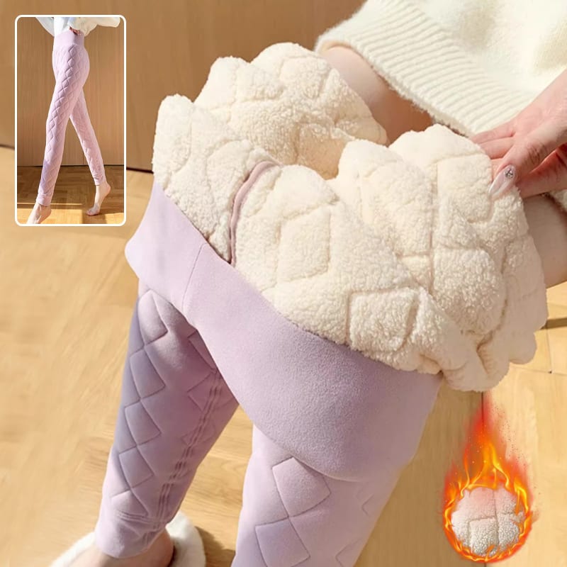 Warm Thickened Cashmere Leggings Winter Rhombus Stitching Pants Outerwear High Waist Slim Trousers Women Clothing view 2