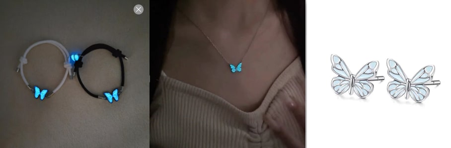 Fashion Blue Luminous Butterfly Necklace Bracelet Set For Glow In The Dark Women Clavicle Chain Choker Party Jewelry Set Gift view 10