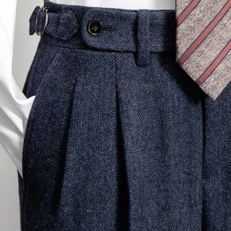 Men's Wool Herringbone Casual Straight Trousers view 4