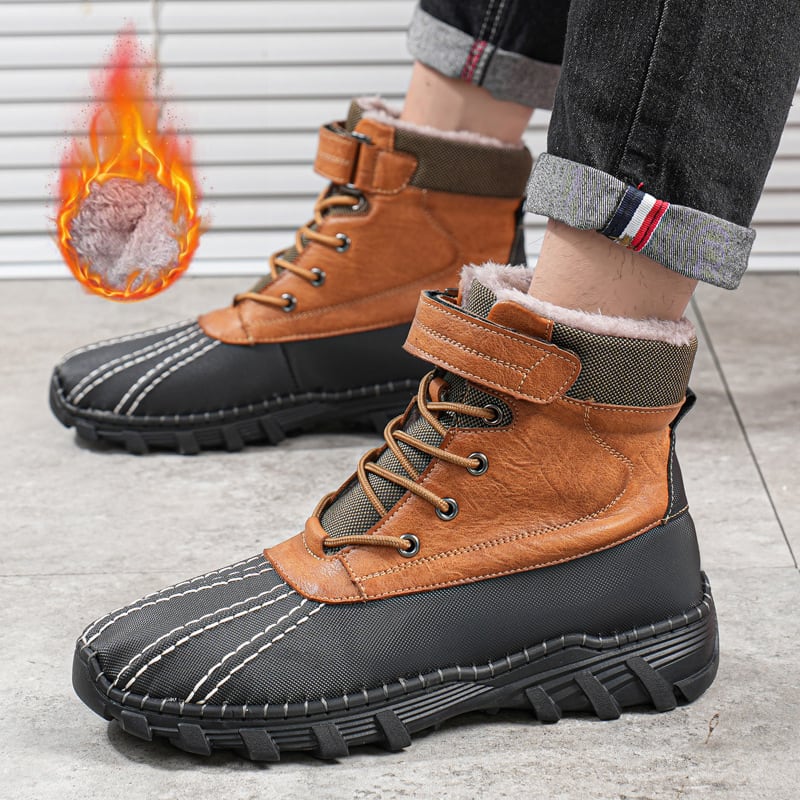 Winter Fleece Lace-up Snow Boots For Men Women Waterproof And Anti-slip Outdoor Work Boot Fashion Warm Mid-tube Cotton Shoes Men view 5