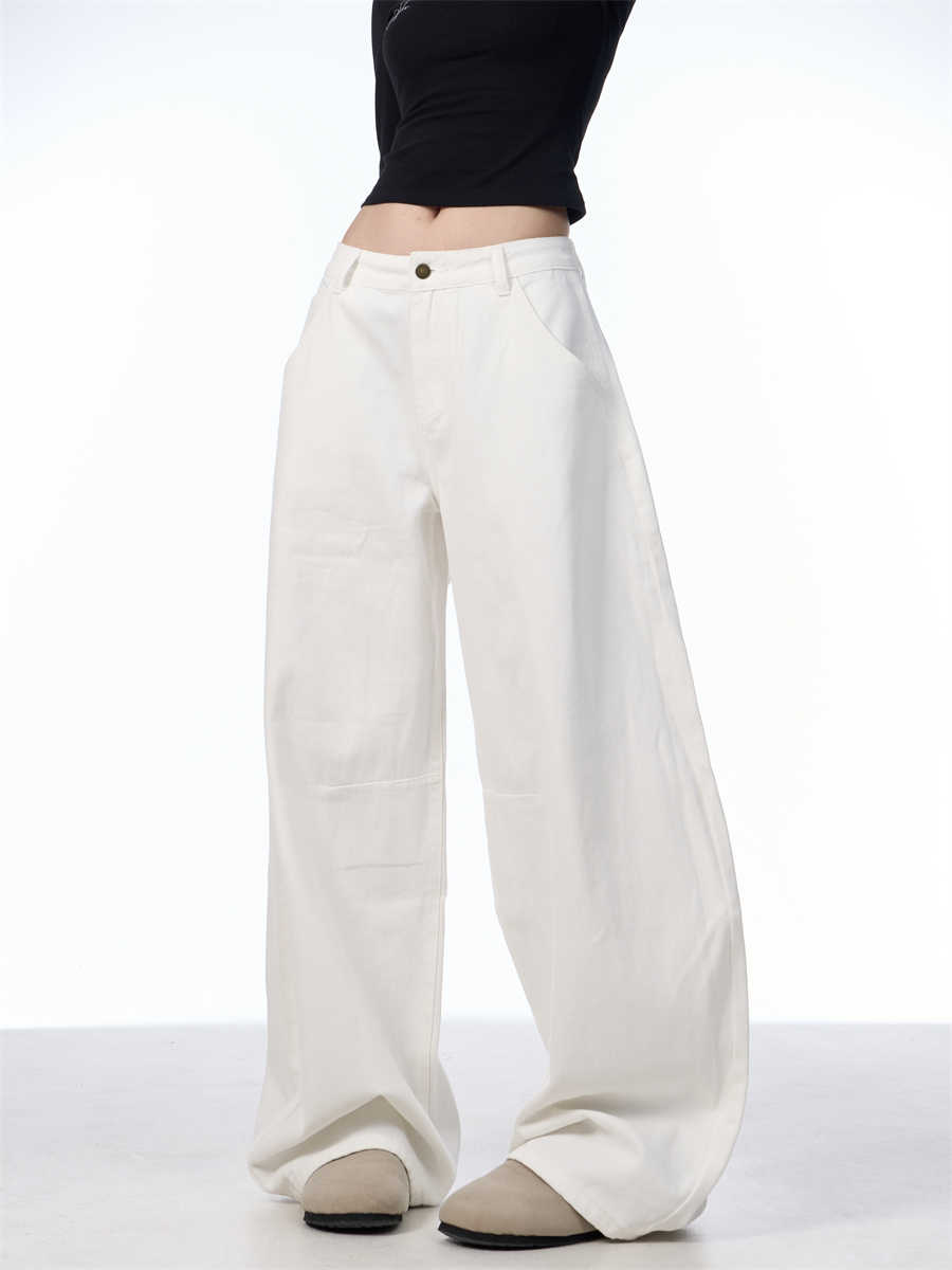 White Casual Loose Straight-leg Wide-leg Pants view 3