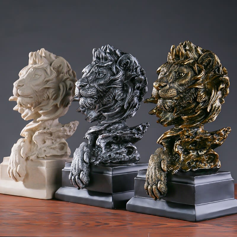 American Retro Animal Copper Lion Head Portrait Resin Craft Ornament Hallway Office Wine Cabinet Decoration view 5