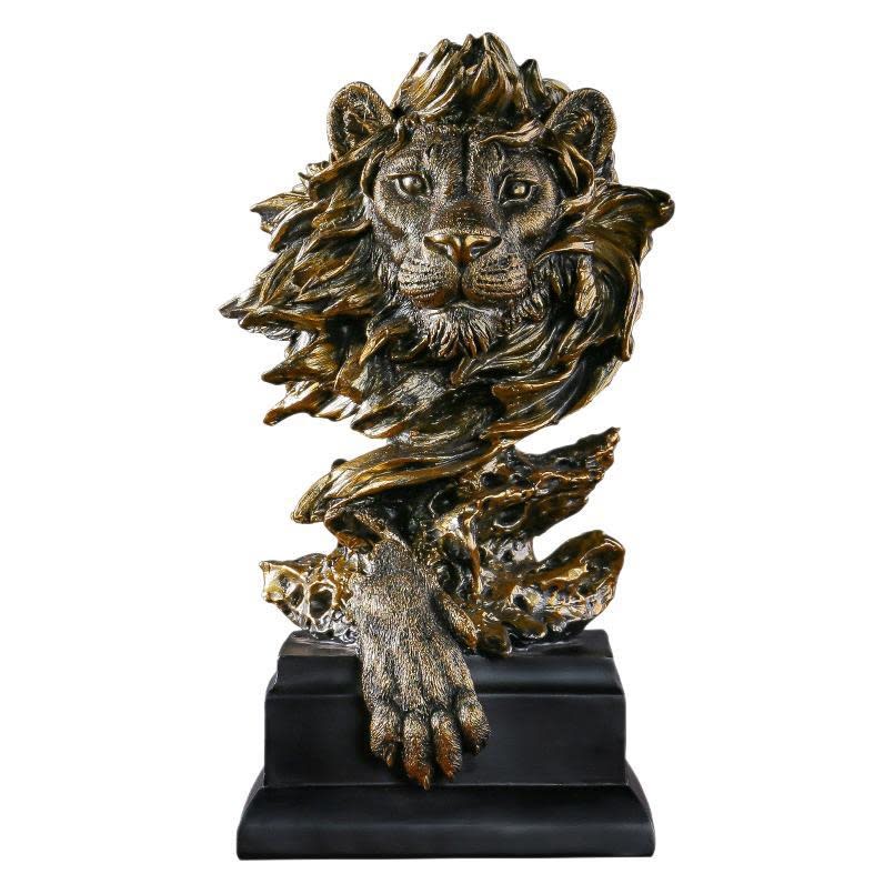 American Retro Animal Copper Lion Head Portrait Resin Craft Ornament Hallway Office Wine Cabinet Decoration view 6