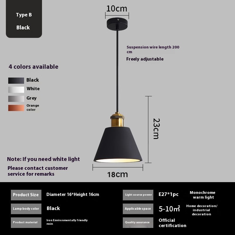 Simple Chandelier Dining Table Bar Lamp Bedroom Bedside Iron Droplight view 3