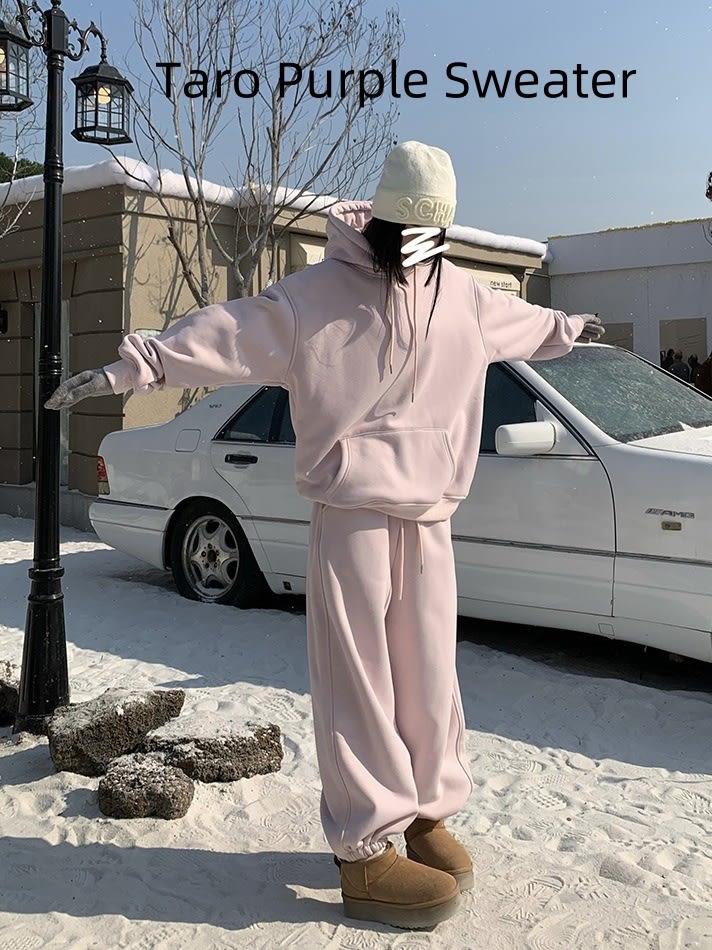 Idle Style Loose Sweater Ankle-tied Elastic Waist Thickened Sweatpants Suit view 3
