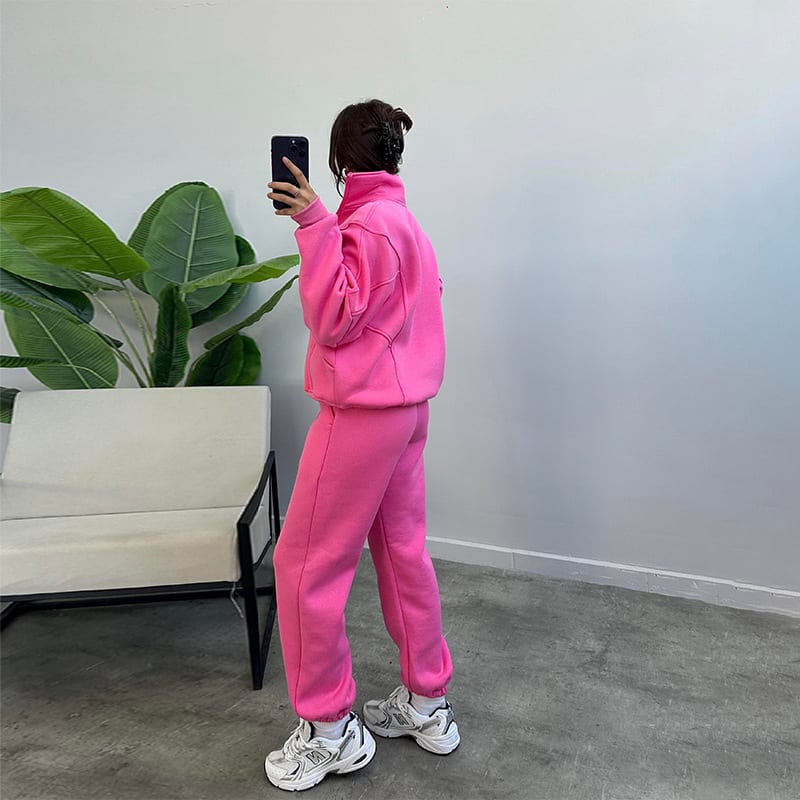 Sports Suits With Pockets Stand-up Collar Zipper Cardigan And Drawstring Trousers Fashion Jogger Set Outfits Tracksuits Women's Clothing view 6