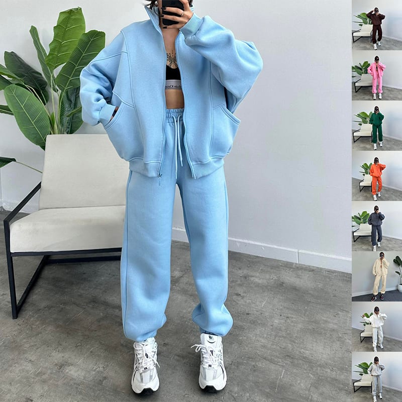 Sports Suits With Pockets Stand-up Collar Zipper Cardigan And Drawstring Trousers Fashion Jogger Set Outfits Tracksuits Women's Clothing view 8