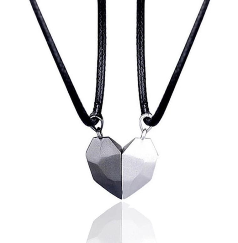 Minimalist Lovers Matching Friendship Heart Pendant Couple Magnetic Distance Faceted Heart Pendant Necklace Couple Jewelry view 5