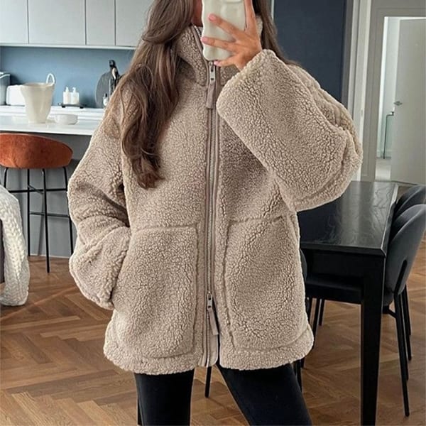 Winter Lapel Zip-up Coat With Pockets Casual Fashion Solid Fleece Jacket Fall Spring Long Sleeve Women's Clothing view 11