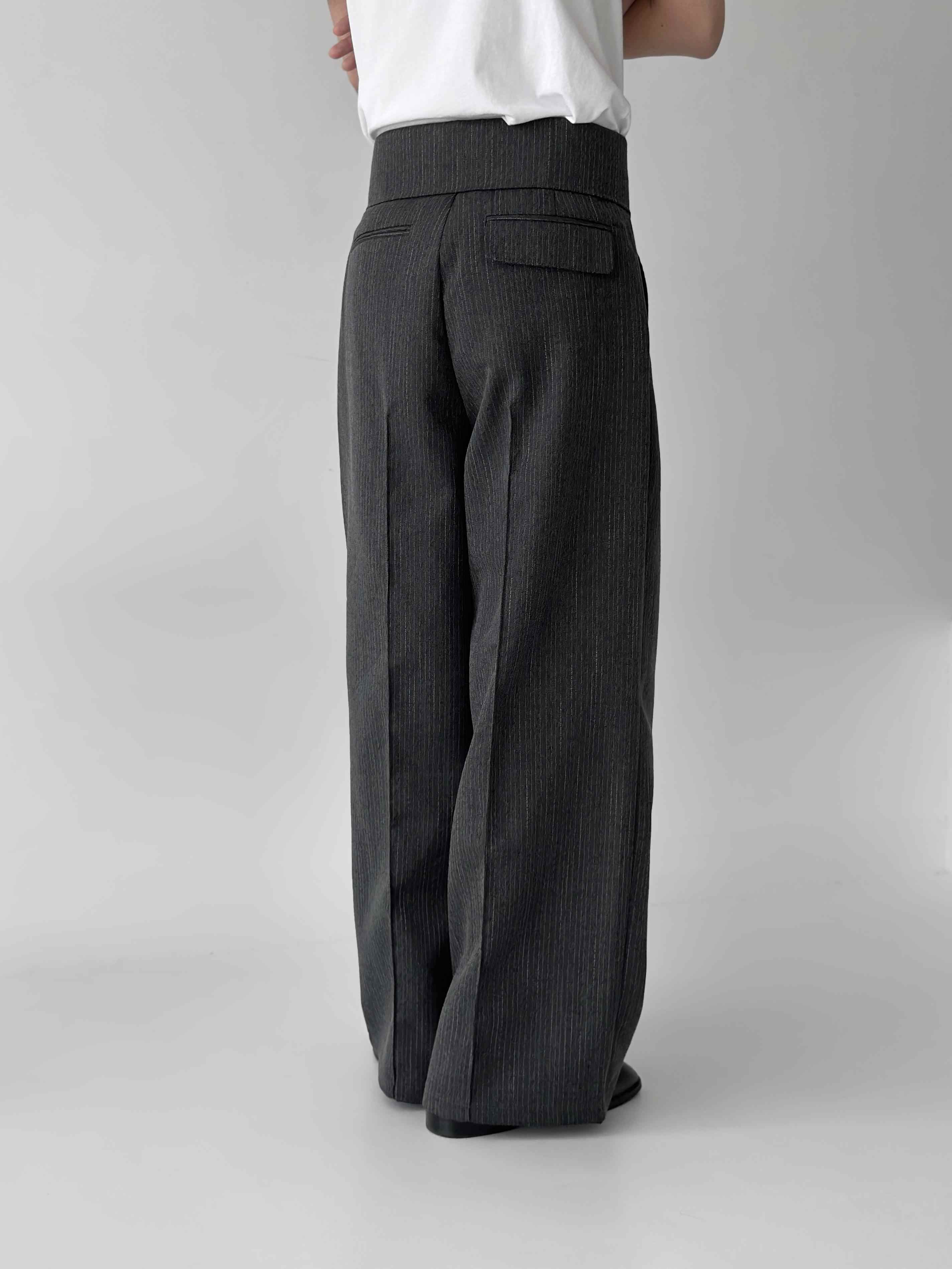 Striped Flip Waist Folding Suit Pants Loose Straight Trousers