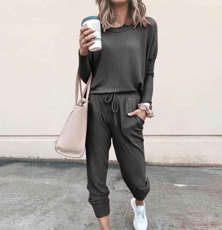 Women's Long Sleeve Suit Fashion Pullover Top And Pockets Drawstring Long Pants Solid Color Casual Sports Trouser Suit Clothing view 13