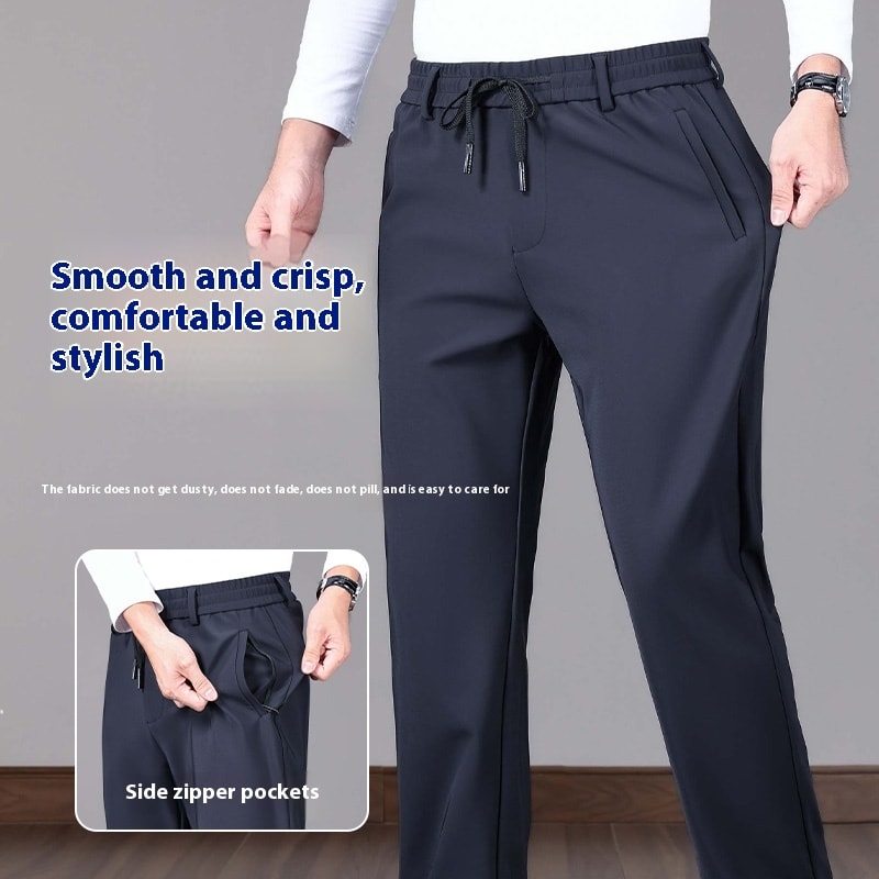 Business Men's Pants Autumn And Winter Elastic Waist Straight view 4
