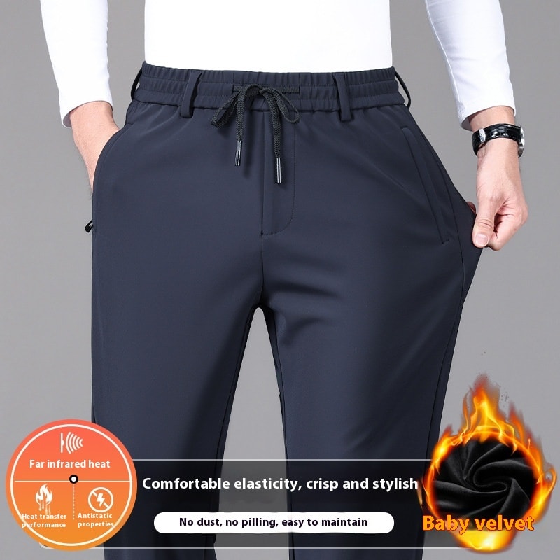 Business Men's Pants Autumn And Winter Elastic Waist Straight view 6