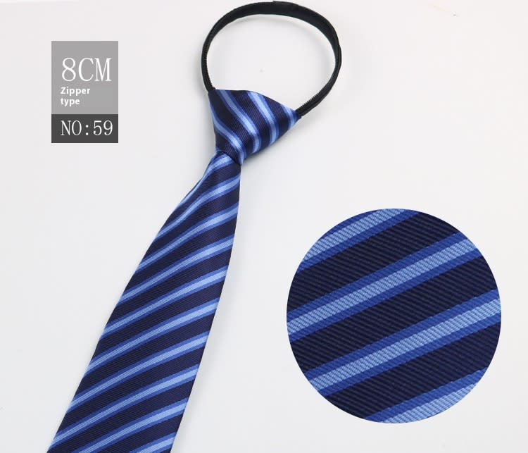 Black Men's Tie Striped Blue Business Tie Lazy Zip Tie In Stock Wholesale Pull Peels view 65