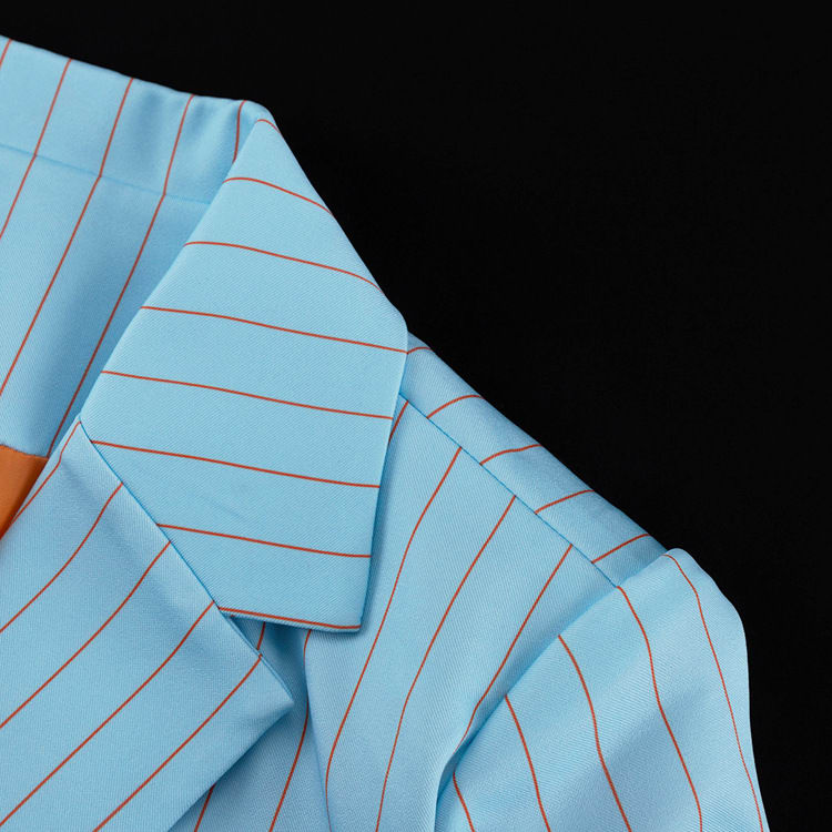 Striped Mid-length Dress Set Women's Lapel Long Sleeve view 1