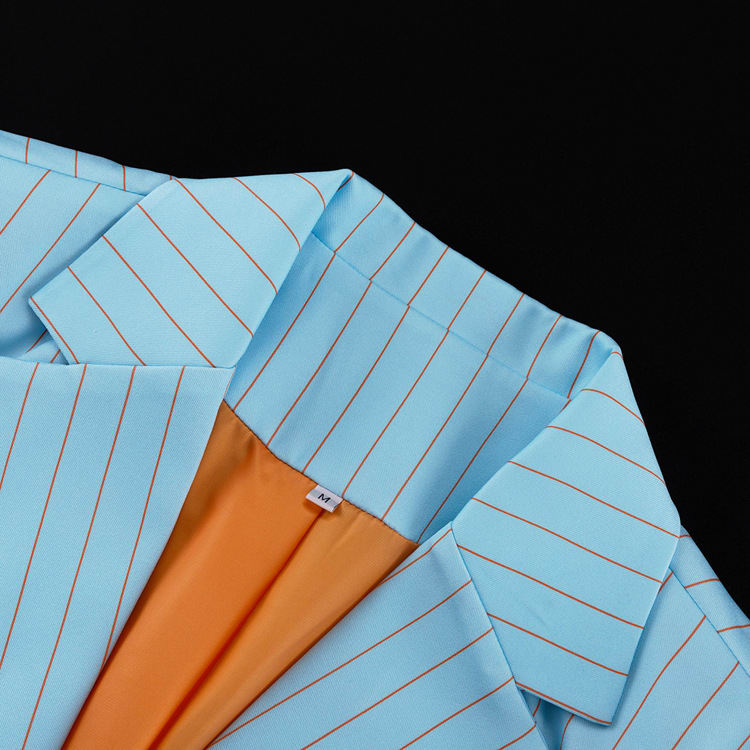 Striped Mid-length Dress Set Women's Lapel Long Sleeve view 2